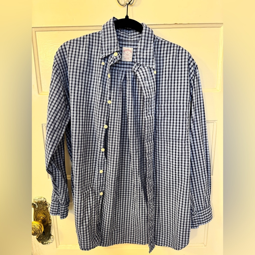 Brooks Brothers Blue Gingham Button Down Shirt Small Classic Fit Preppy Oxford